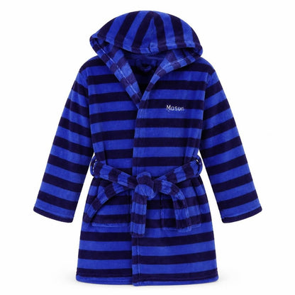 Preworn Boys Blue Striped Microfibre  Robe Size 6-7 Years