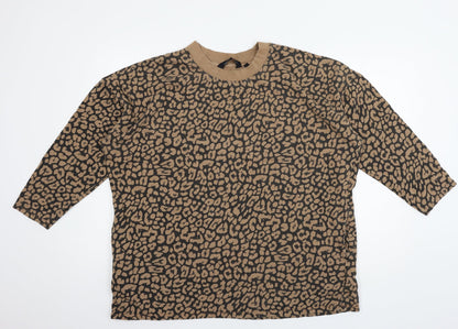 Capsule Womens Brown Animal Print Jersey Pullover Sweatshirt Size 16