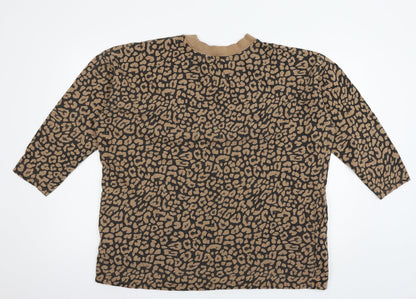Capsule Womens Brown Animal Print Jersey Pullover Sweatshirt Size 16