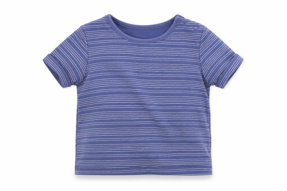 Front view of F&F Baby Blue Striped Jersey Basic T-Shirt, size 9-12, Months