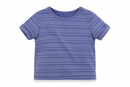 Front view of F&F Baby Blue Striped Jersey Basic T-Shirt, size 9-12, Months