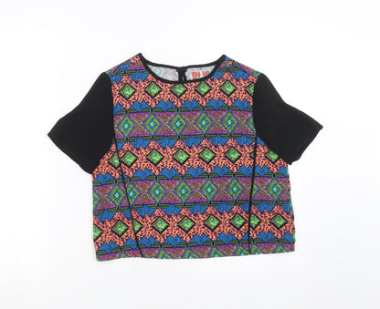 Ribbon Womens Multicoloured Geometric  Basic Blouse Size 8