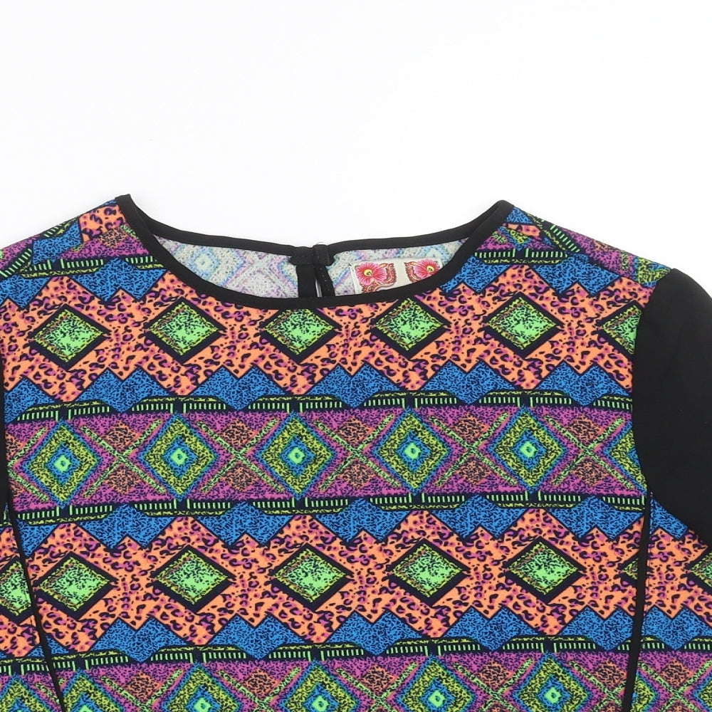 Ribbon Womens Multicoloured Geometric  Basic Blouse Size 8