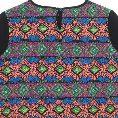 Ribbon Womens Multicoloured Geometric  Basic Blouse Size 8