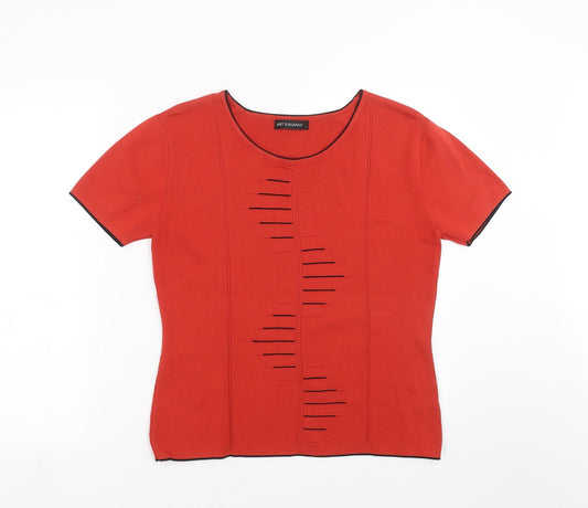 Just elegance Womens Orange Geometric Rayon Pullover Jumper Size L