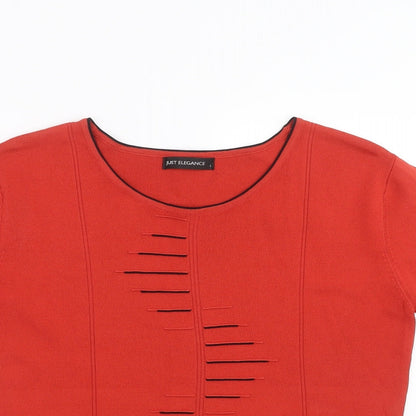 Just elegance Womens Orange Geometric Rayon Pullover Jumper Size L