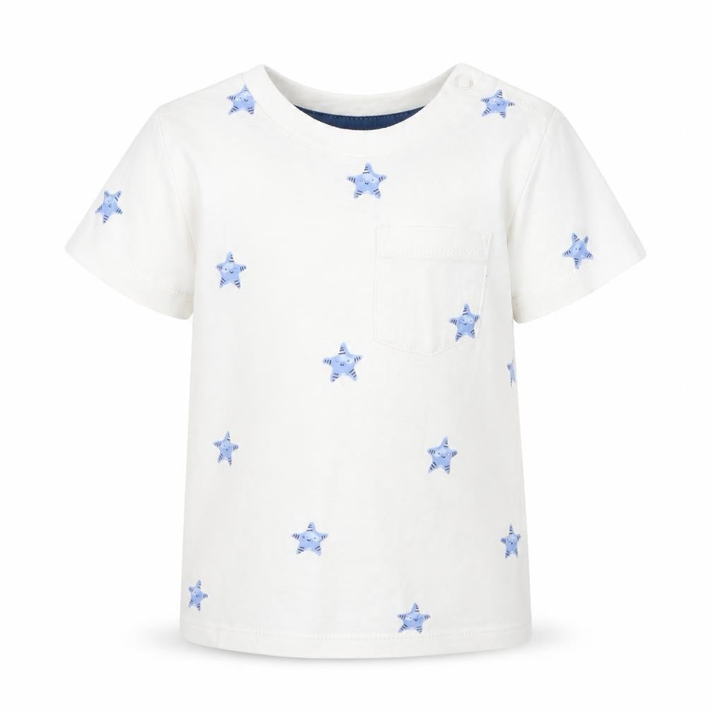 Front view of F&F Baby White Polka Dot Basic T-Shirt, size 6-9, Months - Starfish
