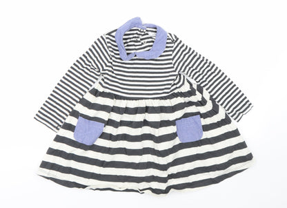 M&S Girls Black Striped  T-Shirt Dress  Size 2 Years