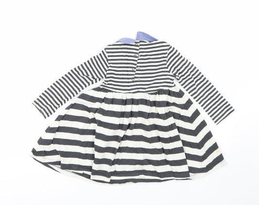 M&S Girls Black Striped  T-Shirt Dress  Size 2 Years