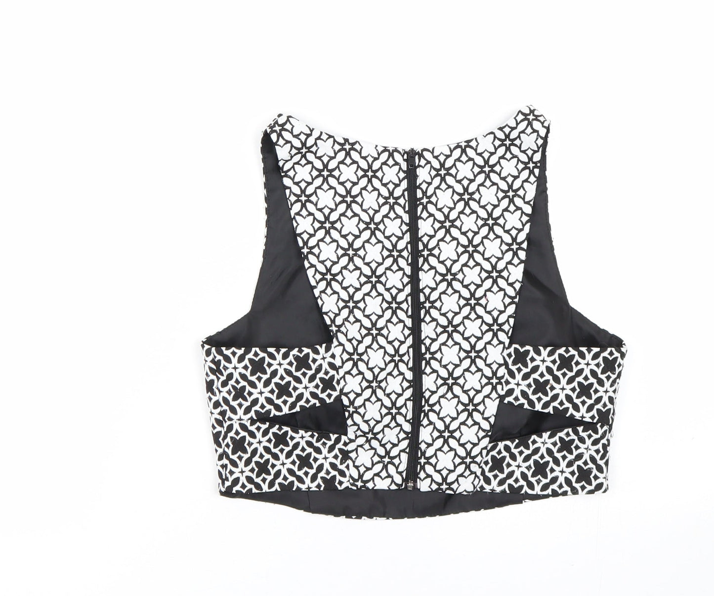 Miss Selfridge Womens Black Argyle/Diamond  Cropped Tank Size 6