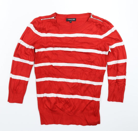 Debenhams Womens Red Striped Knit Pullover Jumper Size 10