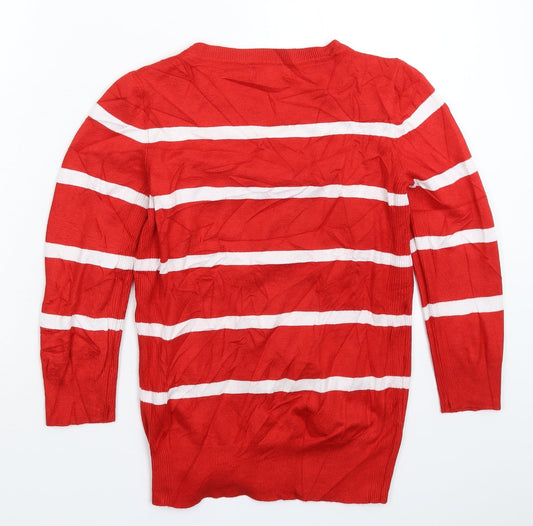 Debenhams Womens Red Striped Knit Pullover Jumper Size 10
