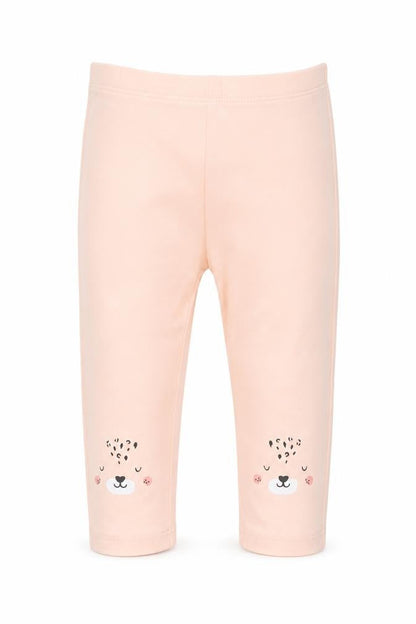 Front view of Matalan Baby Pink Capri Trousers, size 6-9, Months - Cat face