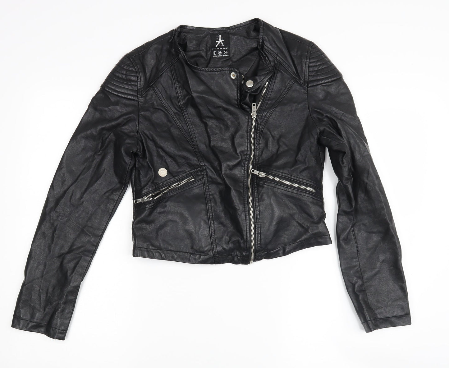Womens UK Size 6 Atmosphere Black Biker Coat