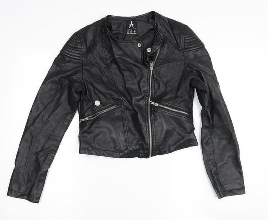Womens UK Size 6 Atmosphere Black Biker Coat