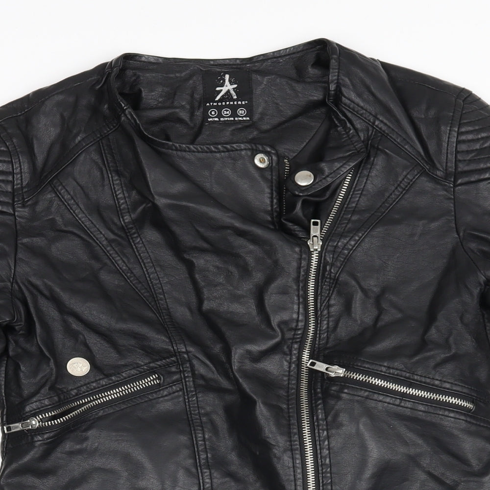 Womens UK Size 6 Atmosphere Black Biker Coat