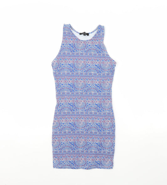 New Look Womens Blue Fair Isle  Mini  Size 8