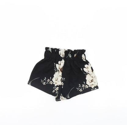 SheIn Girls Black Floral  Cut-Off Shorts Size 6 Years