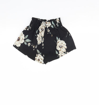 SheIn Girls Black Floral  Cut-Off Shorts Size 6 Years