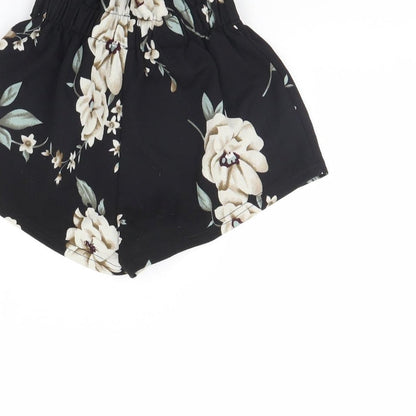 SheIn Girls Black Floral  Cut-Off Shorts Size 6 Years