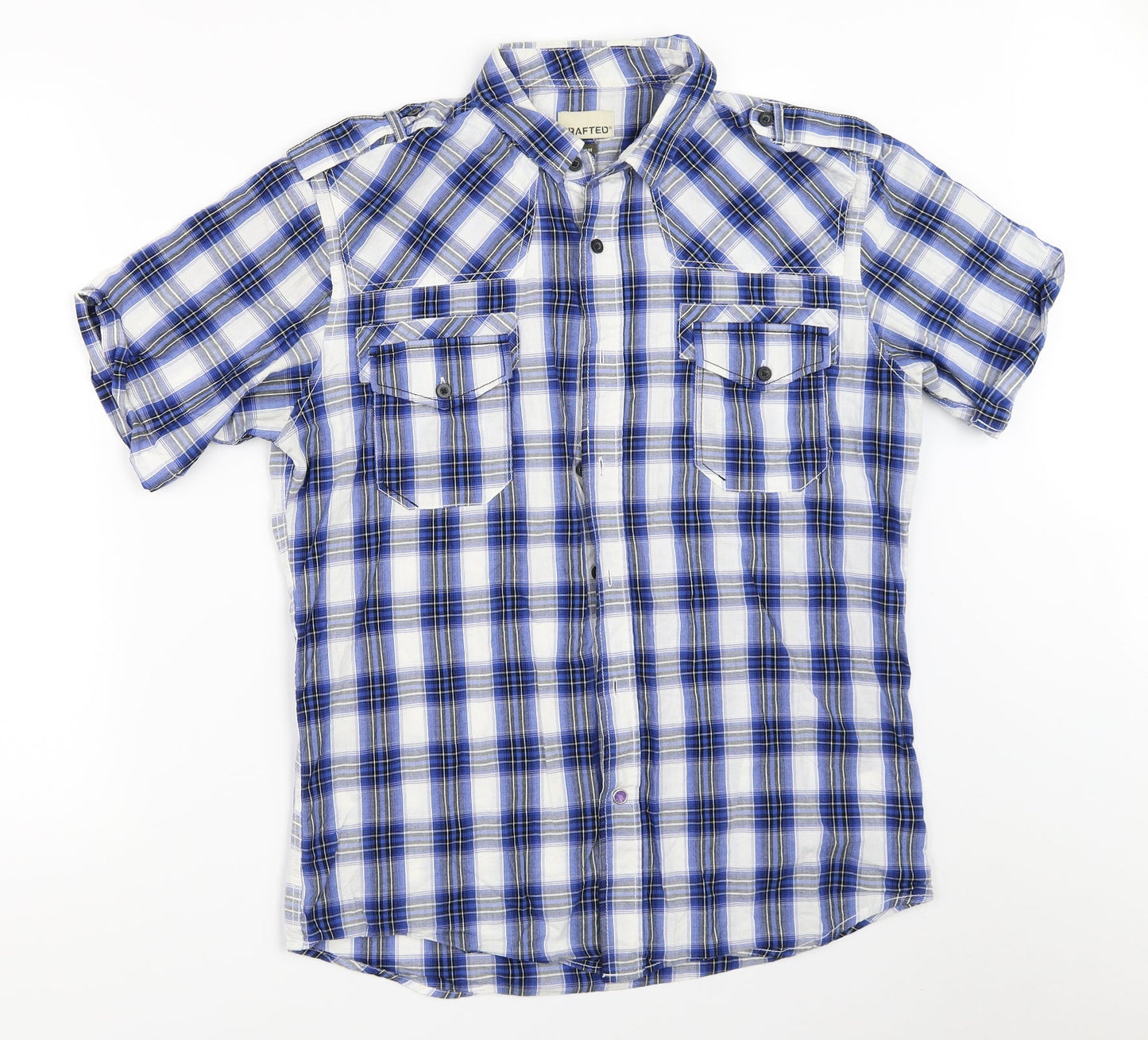 Mens UK Size M Crafted Blue  Button-Up Short Sleeve Casual Shirt