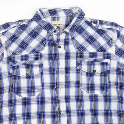 Mens UK Size M Crafted Blue  Button-Up Short Sleeve Casual Shirt