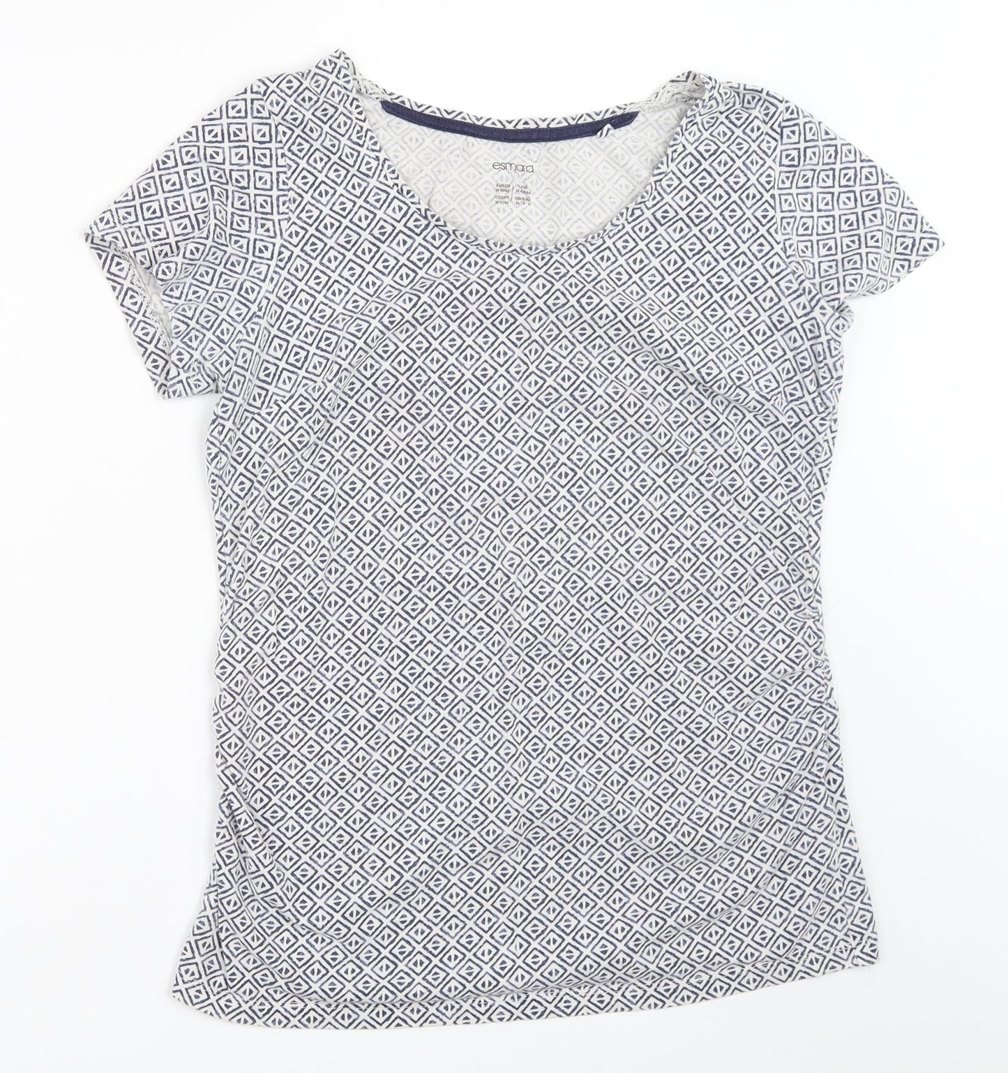 ESMARA Womens White Geometric  Basic T-Shirt Size M