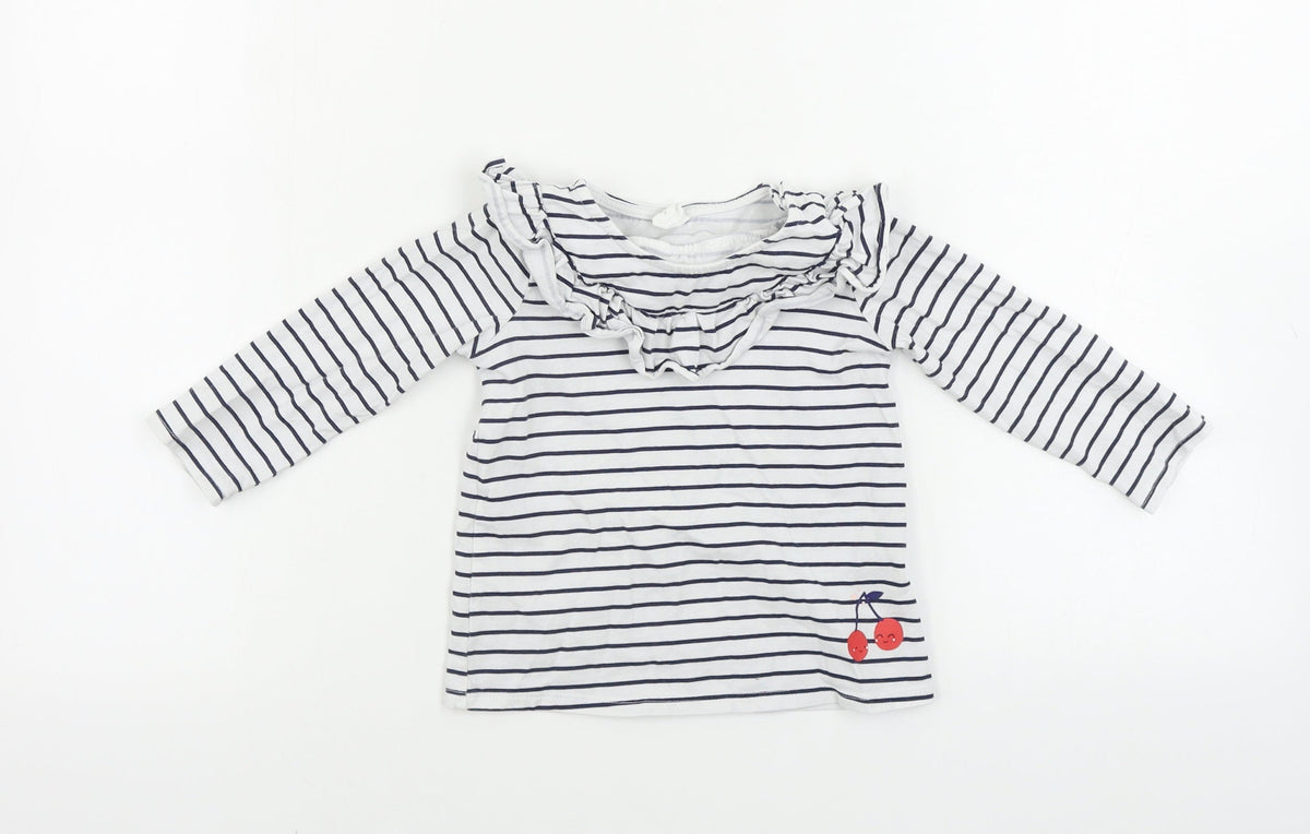 H&M  Boys White Striped  Basic T-Shirt Size 12-18 Months