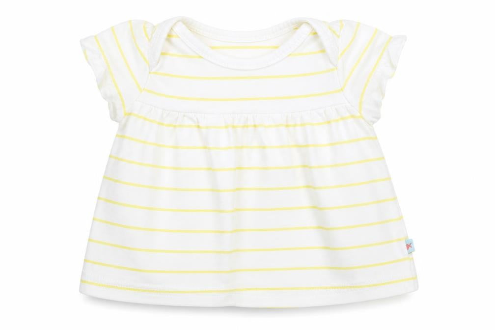 Front view of Mothercare Baby White Striped Basic T-Shirt, size 0-3, Months