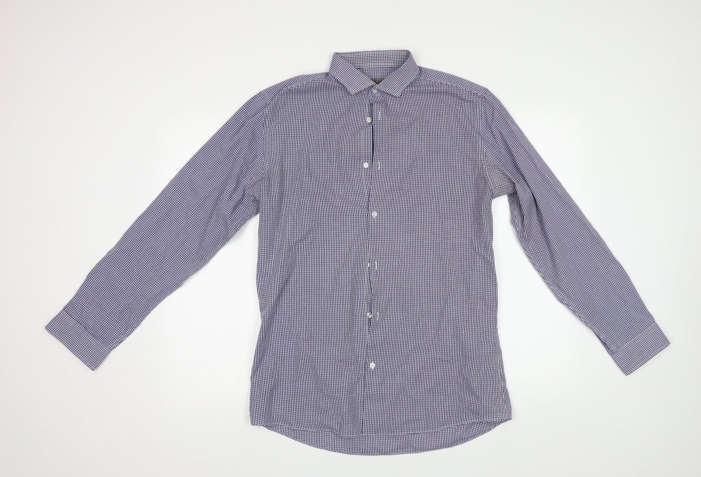 Primark Mens Blue Check   Button-Up Size 15.5