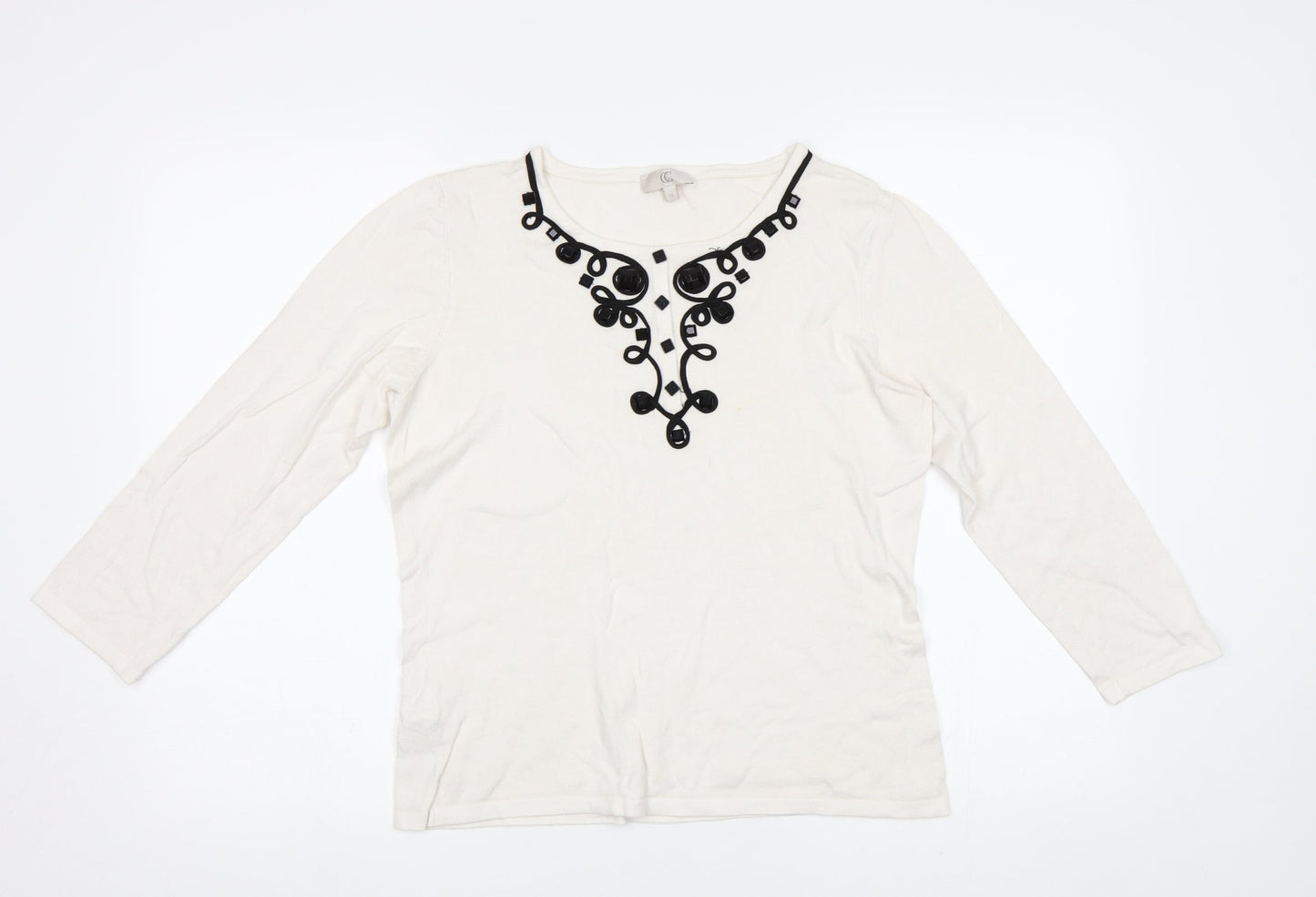 CC Womens White   Pullover Jumper Size M  - Embelished Neckline