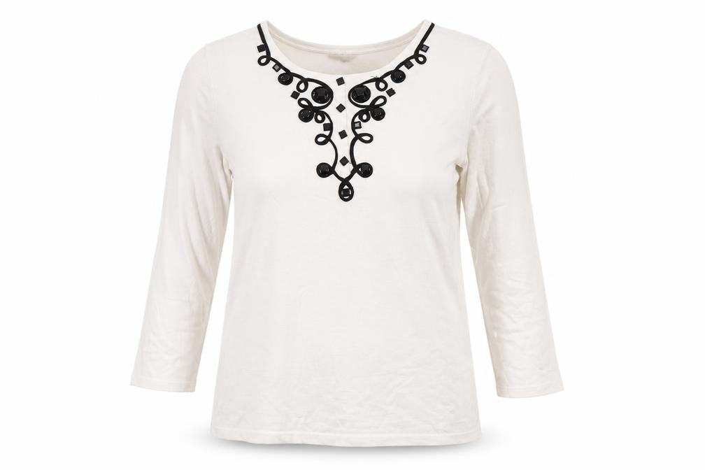 Country Casuals Womens White Pullover Jumper Size M - Embelished Neckline