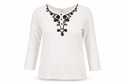 Country Casuals Womens White Pullover Jumper Size M - Embelished Neckline