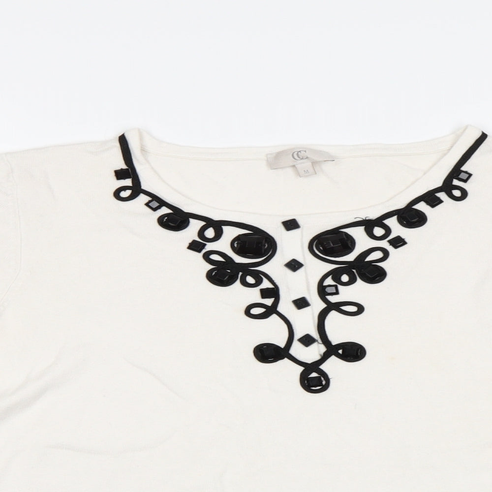 CC Womens White   Pullover Jumper Size M  - Embelished Neckline