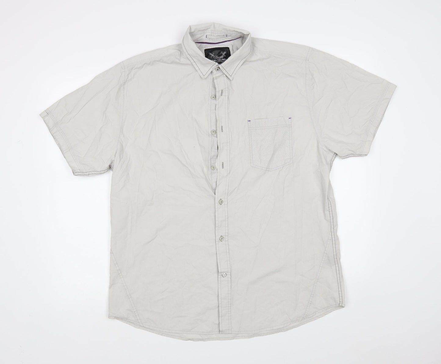 Mens UK Size XL Drill Clothing Grey  Button-Up Short Sleeve Casual Shirt