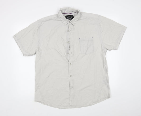 Mens UK Size XL Drill Clothing Grey  Button-Up Short Sleeve Casual Shirt