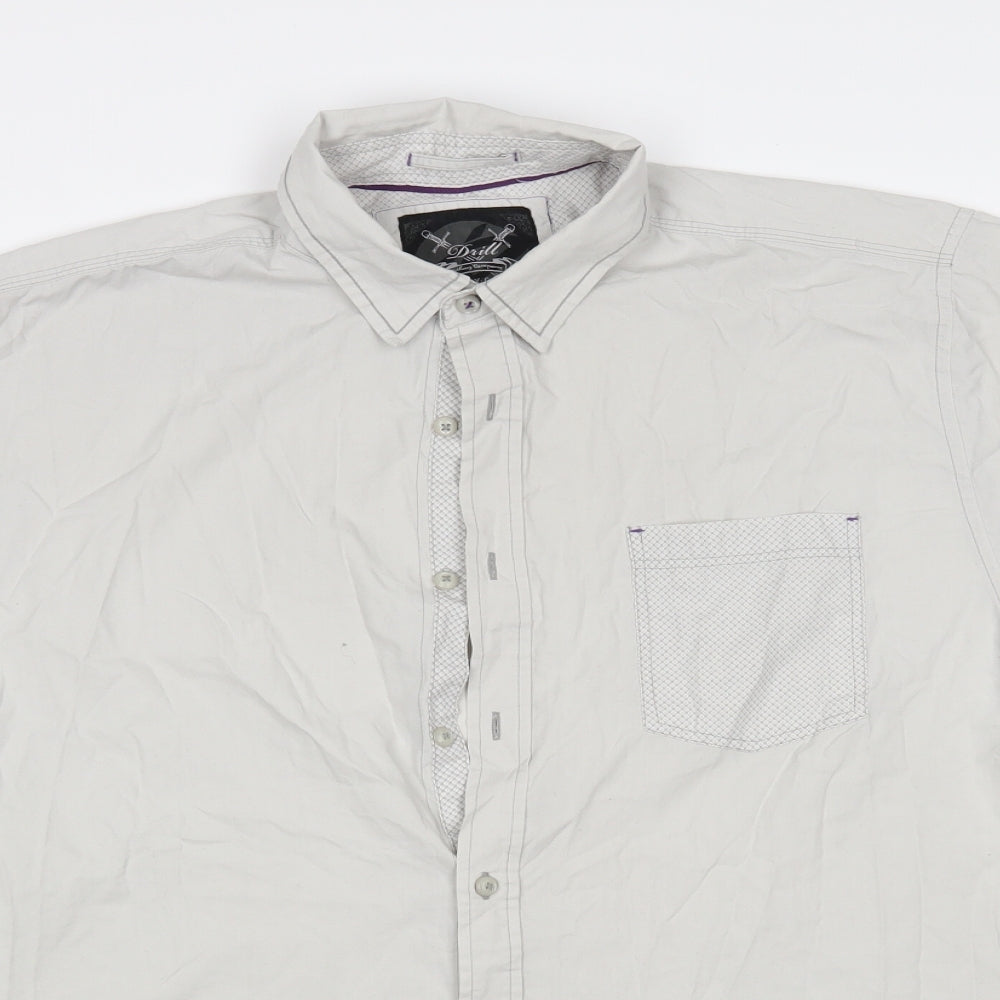 Mens UK Size XL Drill Clothing Grey  Button-Up Short Sleeve Casual Shirt