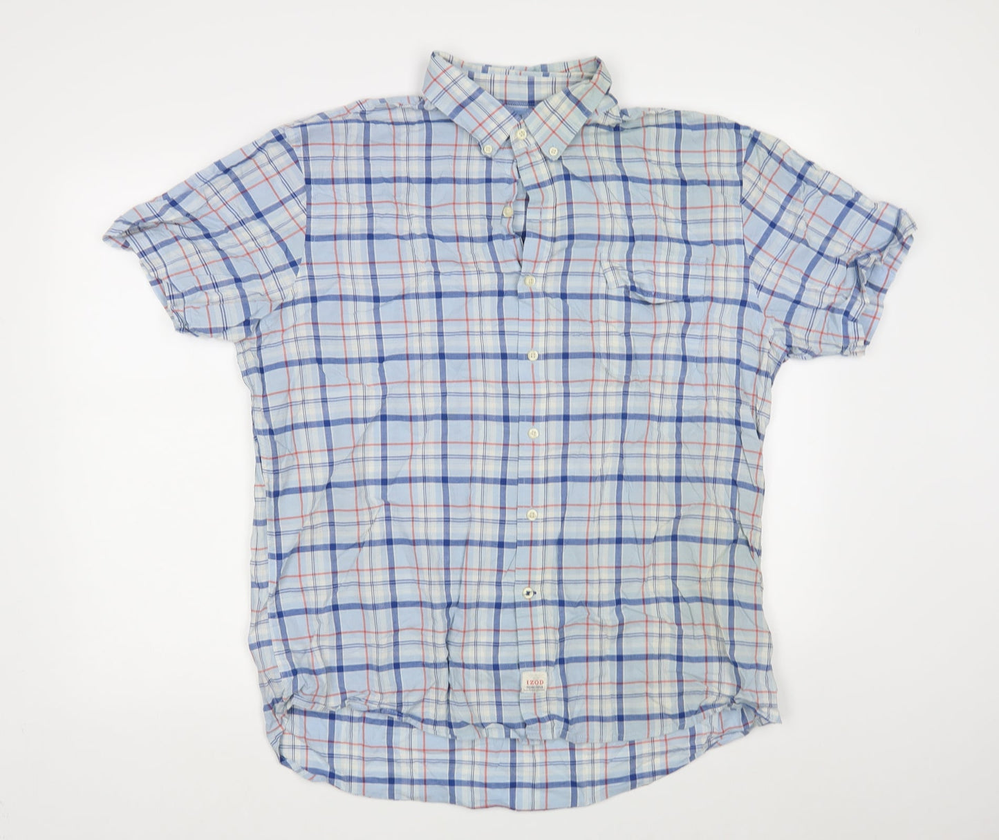 Mens UK Size XL IZOD Blue  Button-Up Short Sleeve Casual Shirt