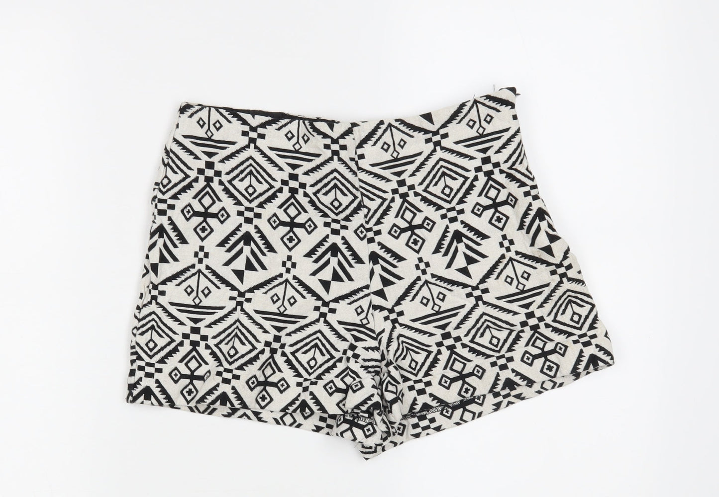 Miss Selfridge Womens White Geometric  Hot Pants Shorts Size 10