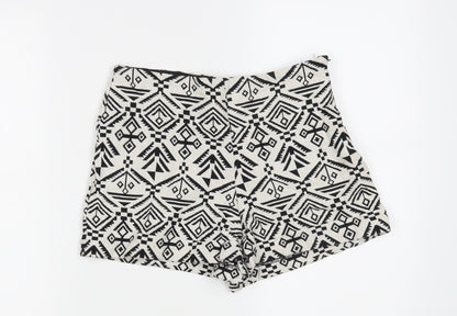 Miss Selfridge Womens White Geometric  Hot Pants Shorts Size 10