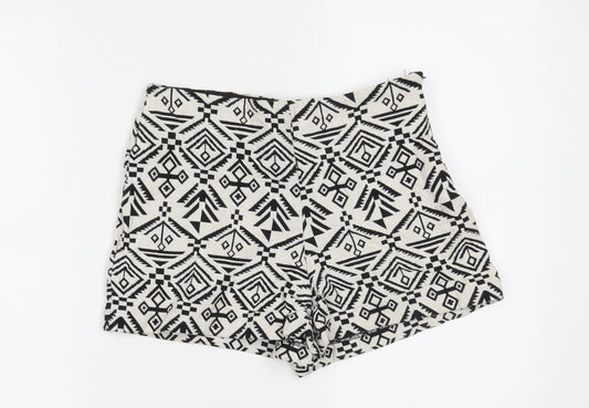 Miss Selfridge Womens White Geometric  Hot Pants Shorts Size 10