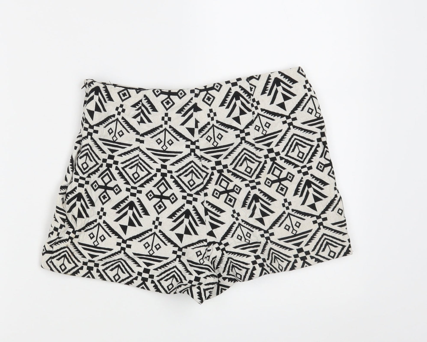 Miss Selfridge Womens White Geometric  Hot Pants Shorts Size 10