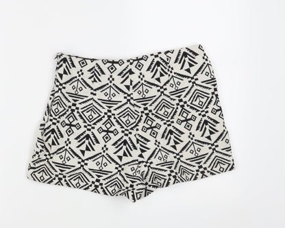Miss Selfridge Womens White Geometric  Hot Pants Shorts Size 10