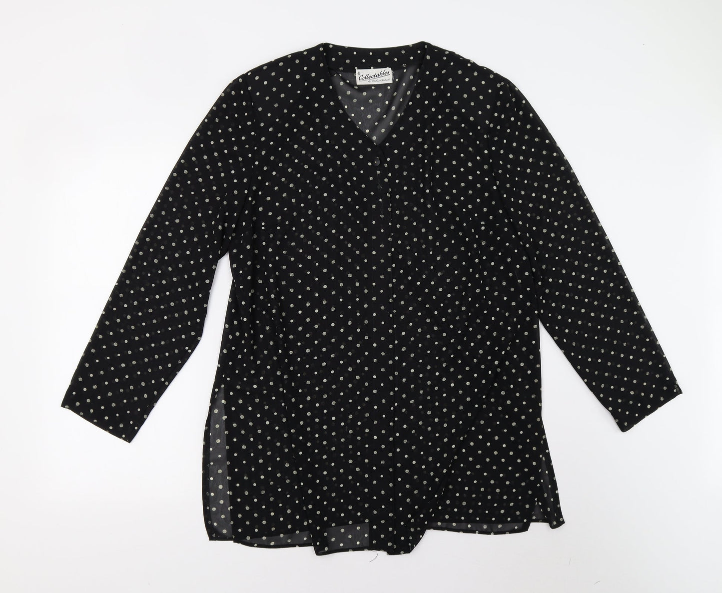 Richard Roberts Womens Black Polka Dot  Basic Button-Up Size L