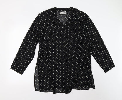 Richard Roberts Womens Black Polka Dot  Basic Button-Up Size L