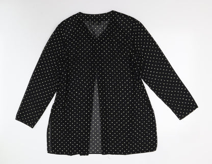 Richard Roberts Womens Black Polka Dot  Basic Button-Up Size L