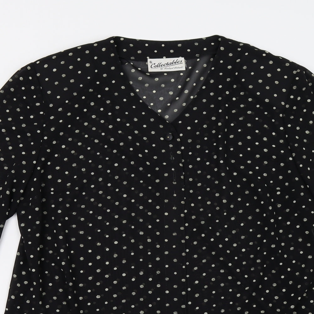 Richard Roberts Womens Black Polka Dot  Basic Button-Up Size L