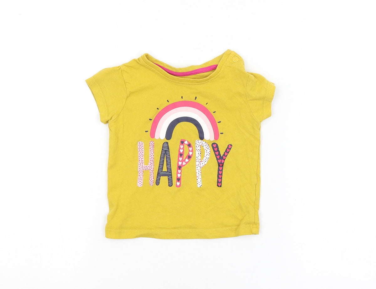 Primark Baby Yellow   Basic T-Shirt Size 3-6 Months  - HAPPY