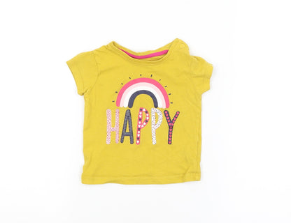 Primark Baby Yellow   Basic T-Shirt Size 3-6 Months  - HAPPY
