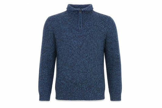 Front view of Atlantic Bay men’s blue jumper, size M